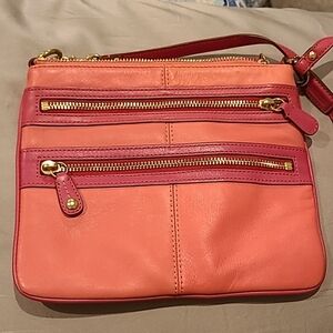 Vintage Coach mini crossbody leather fushia / salmon pink contrast